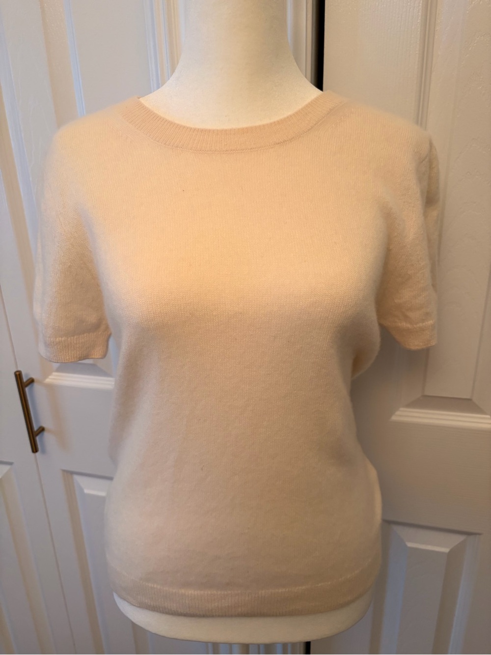 Quince Cashmere Classic Short-Sleeve Crewneck Top - Cream